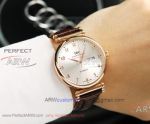 Perfect Replica IWC Portofino Rose Gold Bezel Brown Leather Strap 40mm Watch